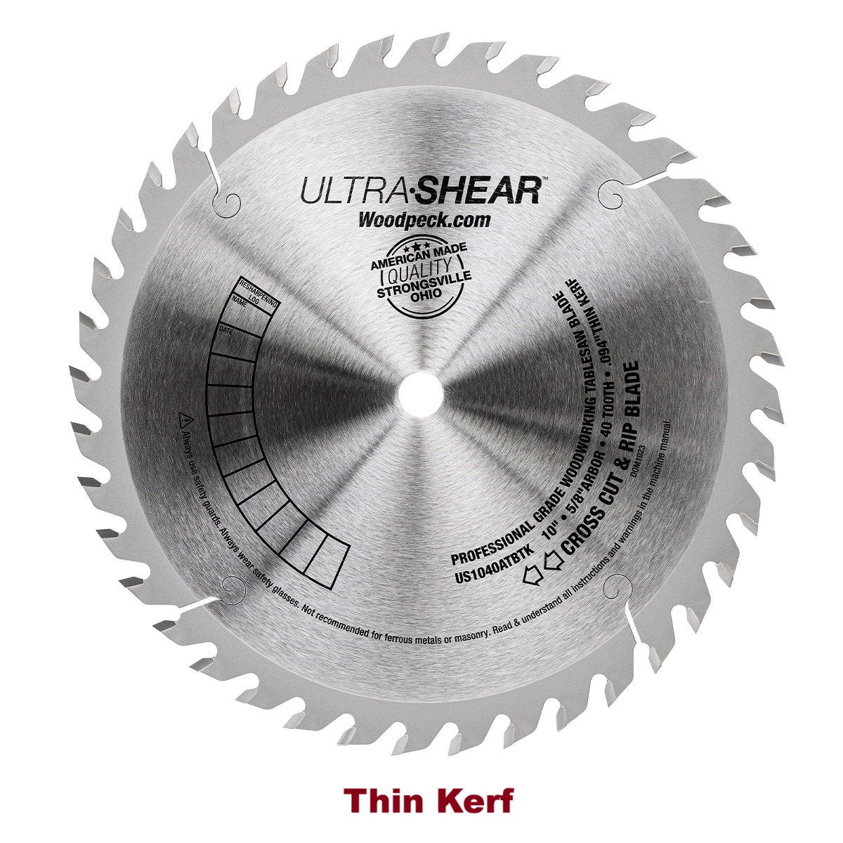 Ultra-Shear Cross-Cut & Rip Saw Blade | 10 Inch | 40-Tooth | Thin Kerf | USA Made - US1040ATBTK