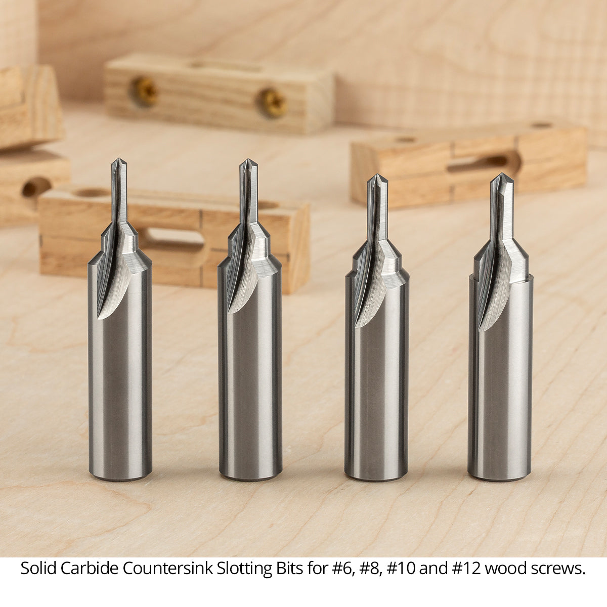Ultra-Shear Countersink & Screw Slot Router Bit Set 1/2 SH | #6, #8, #10, #12 Screw | 2 Flute | Solid Carbide | USA Made - US5CS-4PC