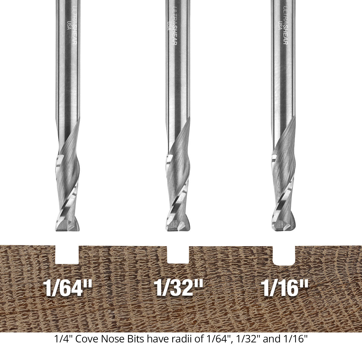 Ultra-Shear Cove Nose CNC Router Bit Set 1/2 SH | 2 Flute | Solid Carbide | Flat Bottom & Curved Edge - US5CNSET-3PC