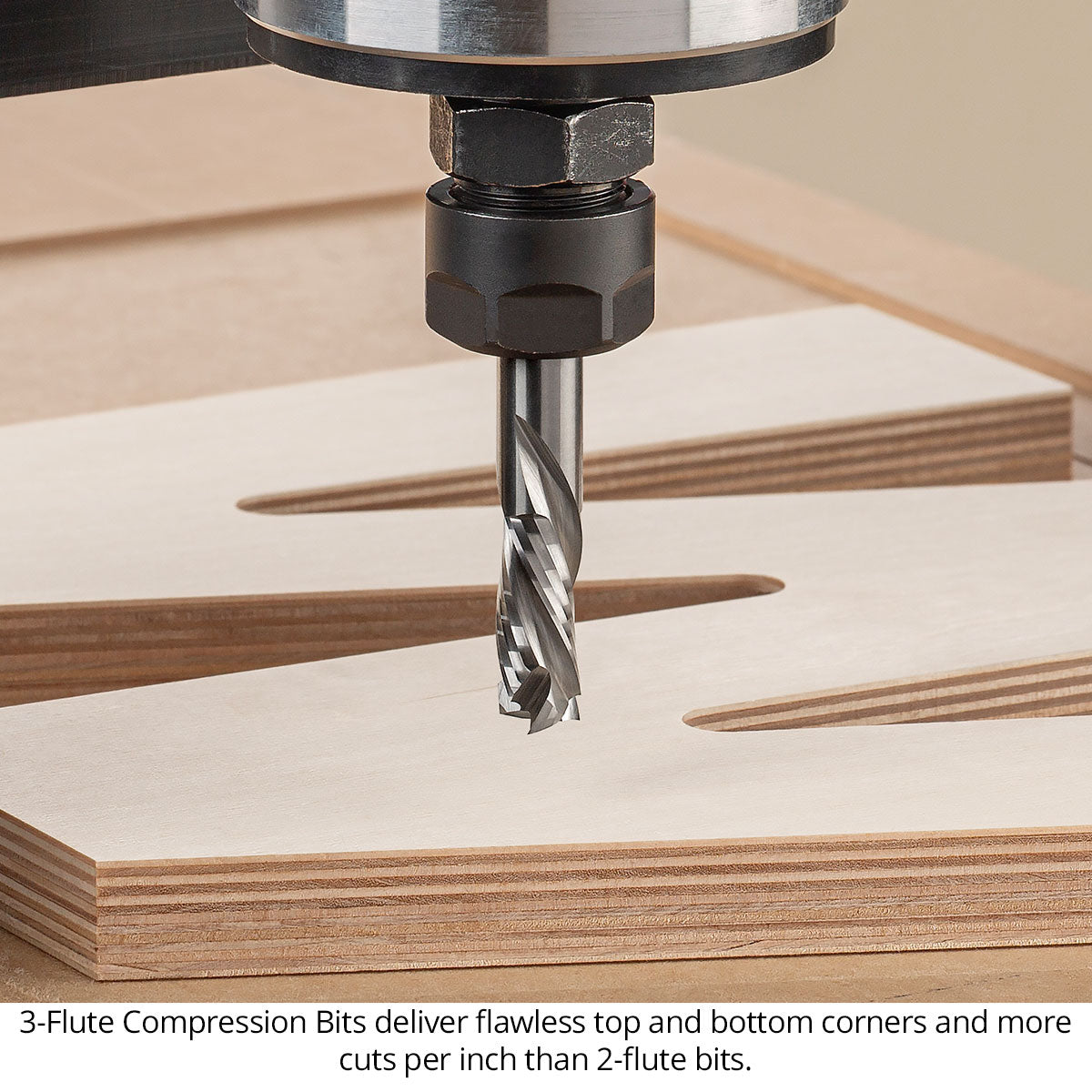 Ultra-Shear Compression CNC Router Bit 1/2 SH | 1/2 CD | 1-5/8 CL | 3 Flute | Short Up-Cut | Solid Carbide | USA Made - US5163CM