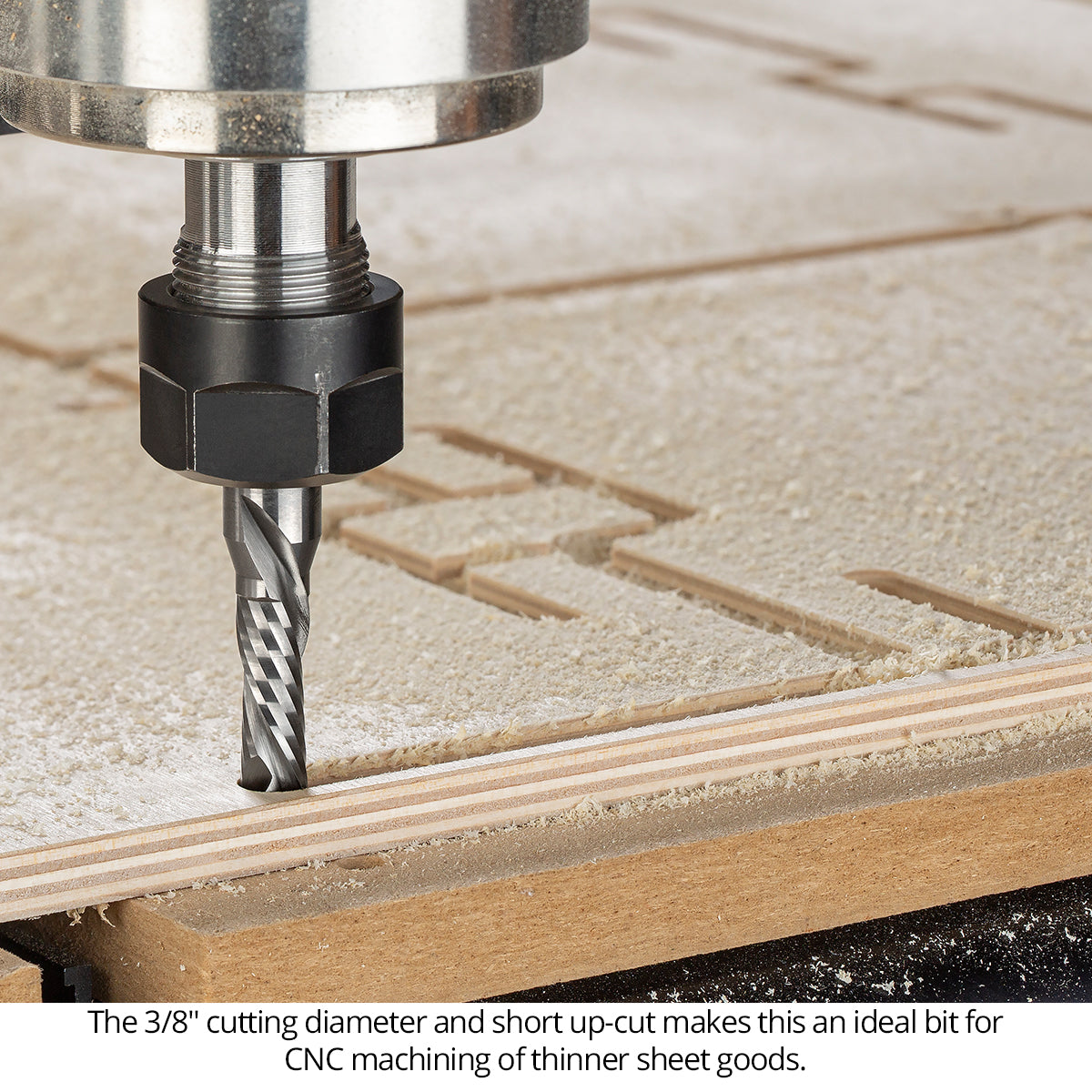 Ultra-Shear Compression CNC Router Bit 3/8 SH | 3/8 CD | 1-1/4 CL | 2 Flute | Short Up-Cut | Solid Carbide | USA Made - US3125C