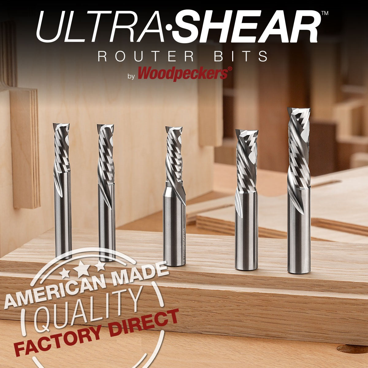 Ultra-Shear Compression CNC Router Bit 3/8 SH | 3/8 CD | 1-1/4 CL | 2 Flute | Short Up-Cut | Solid Carbide | USA Made - US3125C