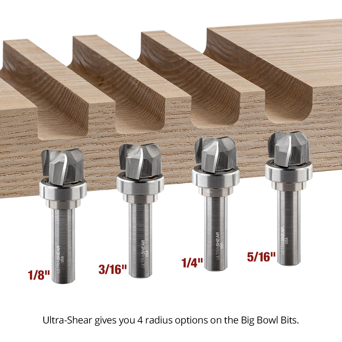 Ultra-Shear Bowl & Tray Router Bits, Big Bowl, 5/16 Radius | 1/2 SH | 1 CD | 5/8 CL | 3 FL | Carbide Head - US5313BBB