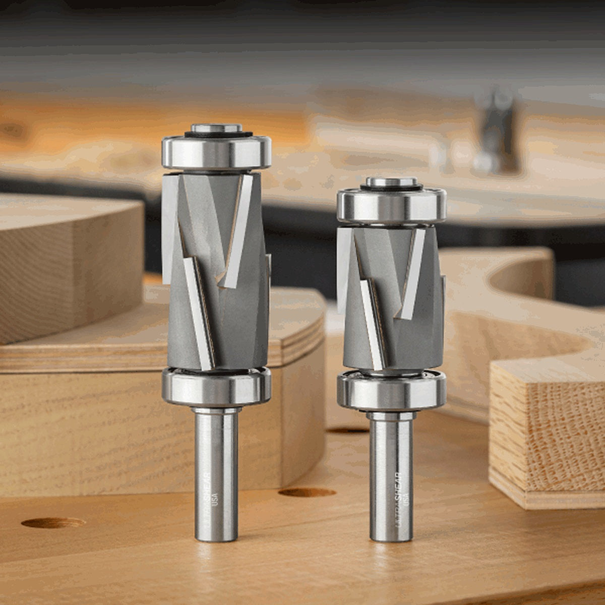 Ultra-Shear Jumbo Flush Trim Router Bit Set 1/2 SH | 1-1/4 CD | 3+3 Flute | Template Pattern | Compression | Carbide Tipped | USA Made - US5312C-2PC