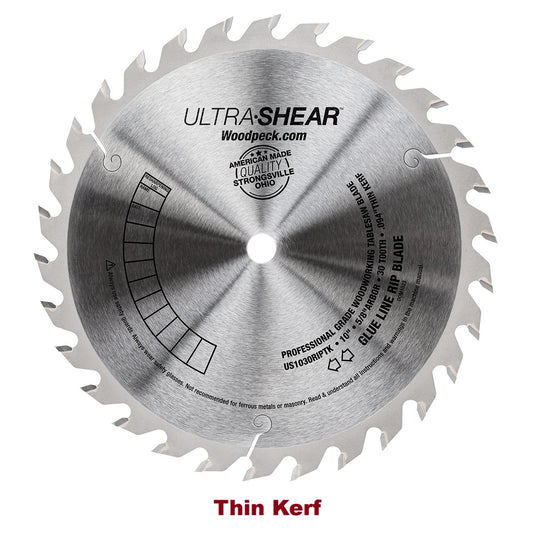 Ultra-Shear Glue Line Rip Saw Blade | 10 Inch | 30-Tooth | Thin Kerf | USA Made - US1030RIPTK