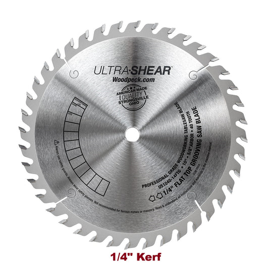 Ultra-Shear Flat Top Saw Blade For Joints & Grooves | 10 Inch | 40-Tooth | 1/4" Kerf | USA Made - US1040-14FTG