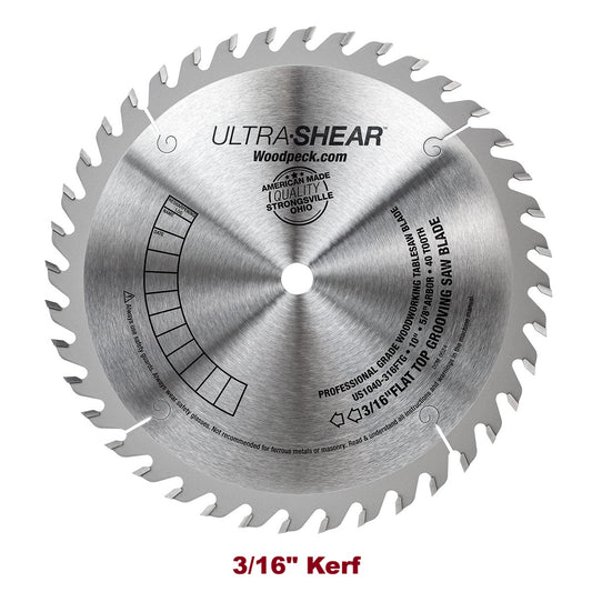 Ultra-Shear Flat Top Saw Blade For Joints & Grooves | 10 Inch | 40-Tooth | 3/16" Kerf | USA Made - US1040-316FTG