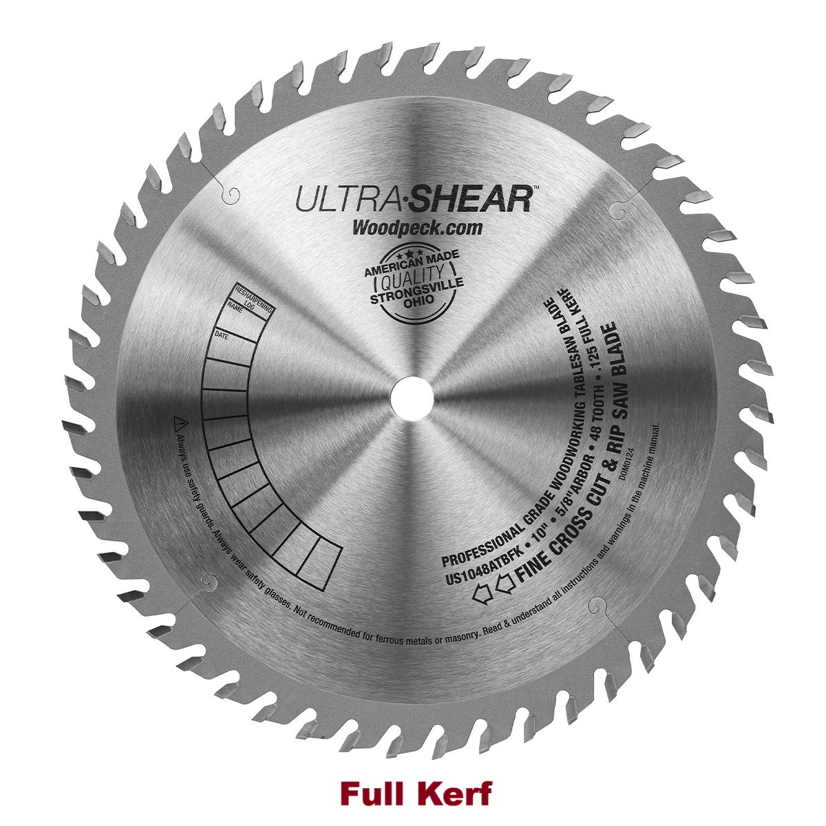 Ultra-Shear Pro Cross-Cut & Rip Saw Blade | 10 Inch | 48-Tooth | Full Kerf | USA Made - US1048ATBFK