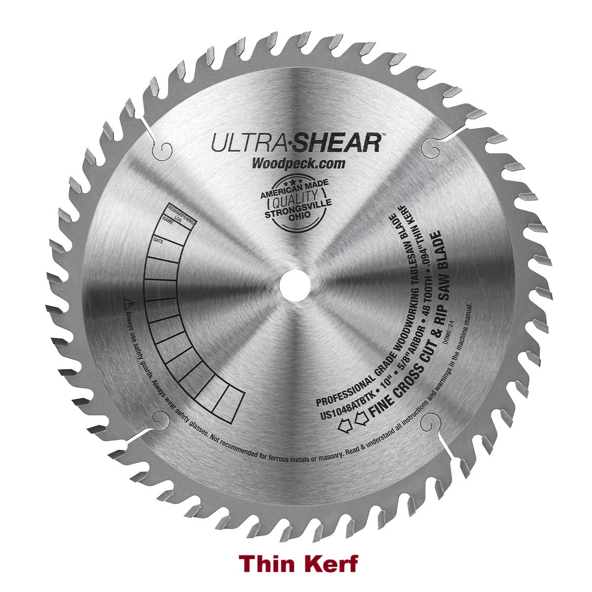 Ultra-Shear Pro Cross-Cut & Rip Saw Blade | 10 Inch | 48-Tooth | Thin Kerf | USA Made - US1048ATBTK