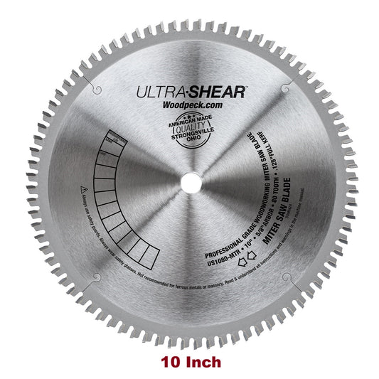 Ultra-Shear Miter Saw Blade | 10 Inch | 80-Tooth | USA Made - US1080-MTR