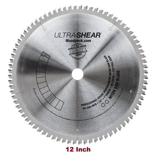 Ultra-Shear Miter Saw Blade | 12 Inch | 80-Tooth | USA Made - US1280-MTR