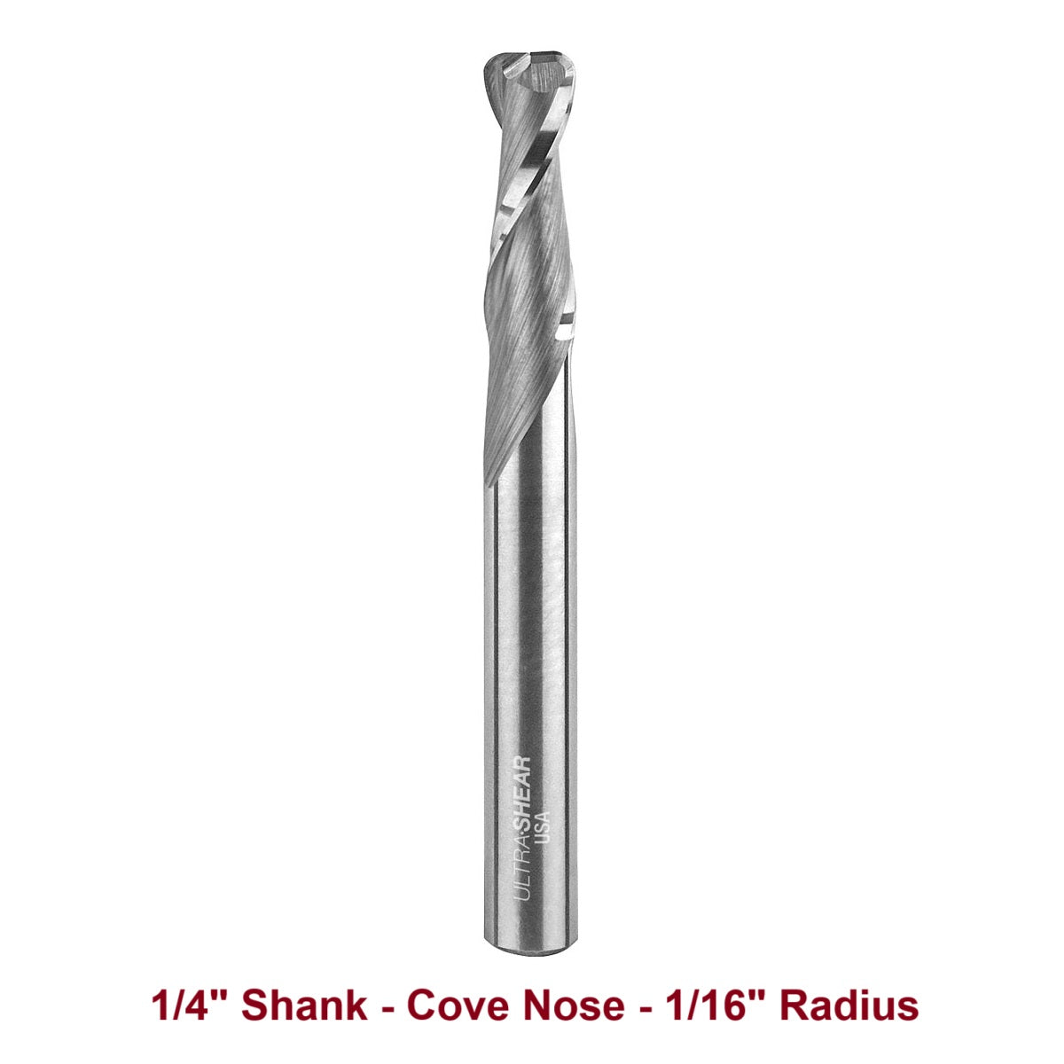Ultra-Shear Cove Nose CNC Router Bits 1/4 SH | 1/16 Radius | 2 Flute | Solid Carbide | Flat Bottom & Curved Edge - US2016CN