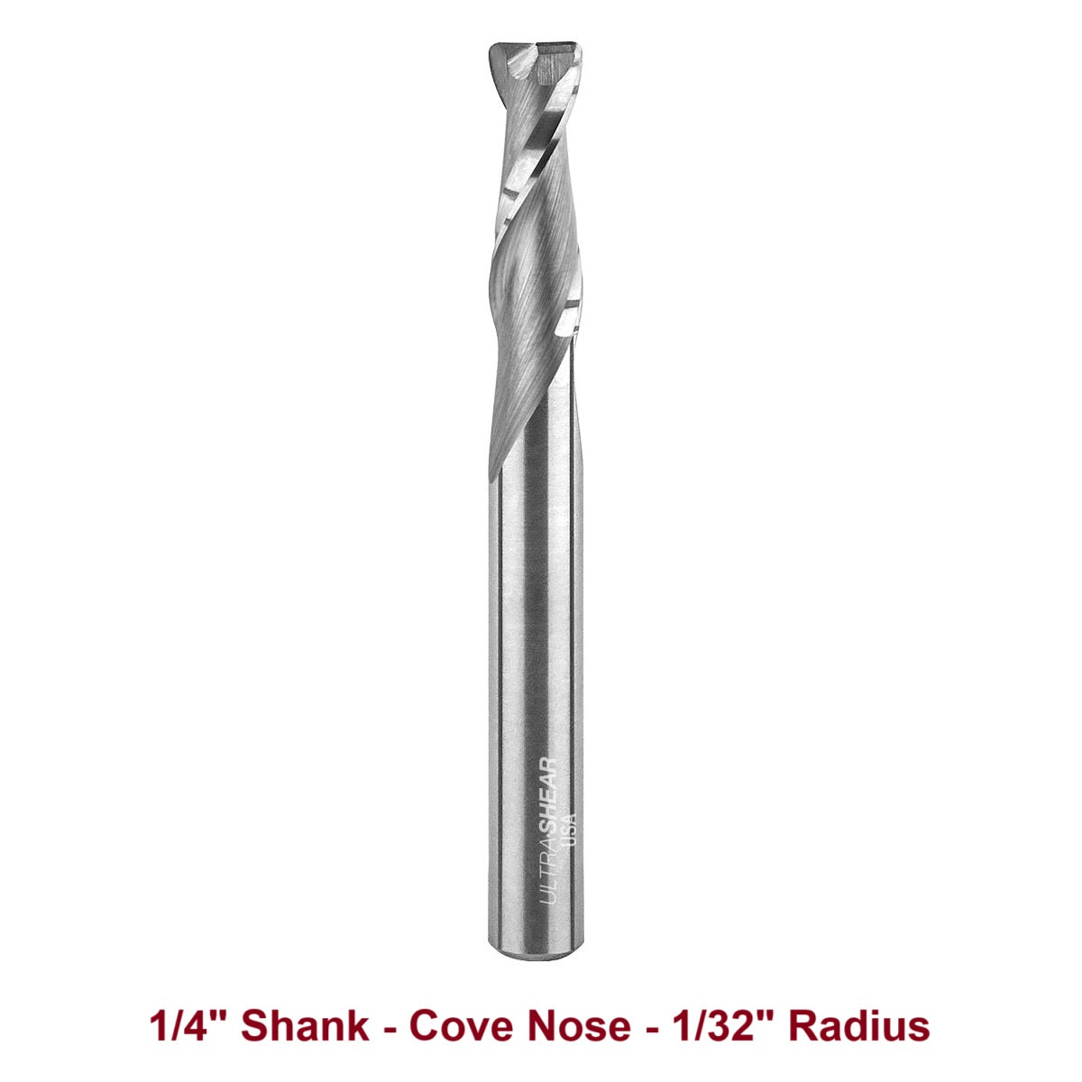 Ultra-Shear Cove Nose CNC Router Bits 1/4 SH | 1/32 Radius | 2 Flute | Solid Carbide | Flat Bottom & Curved Edge - US2032CN