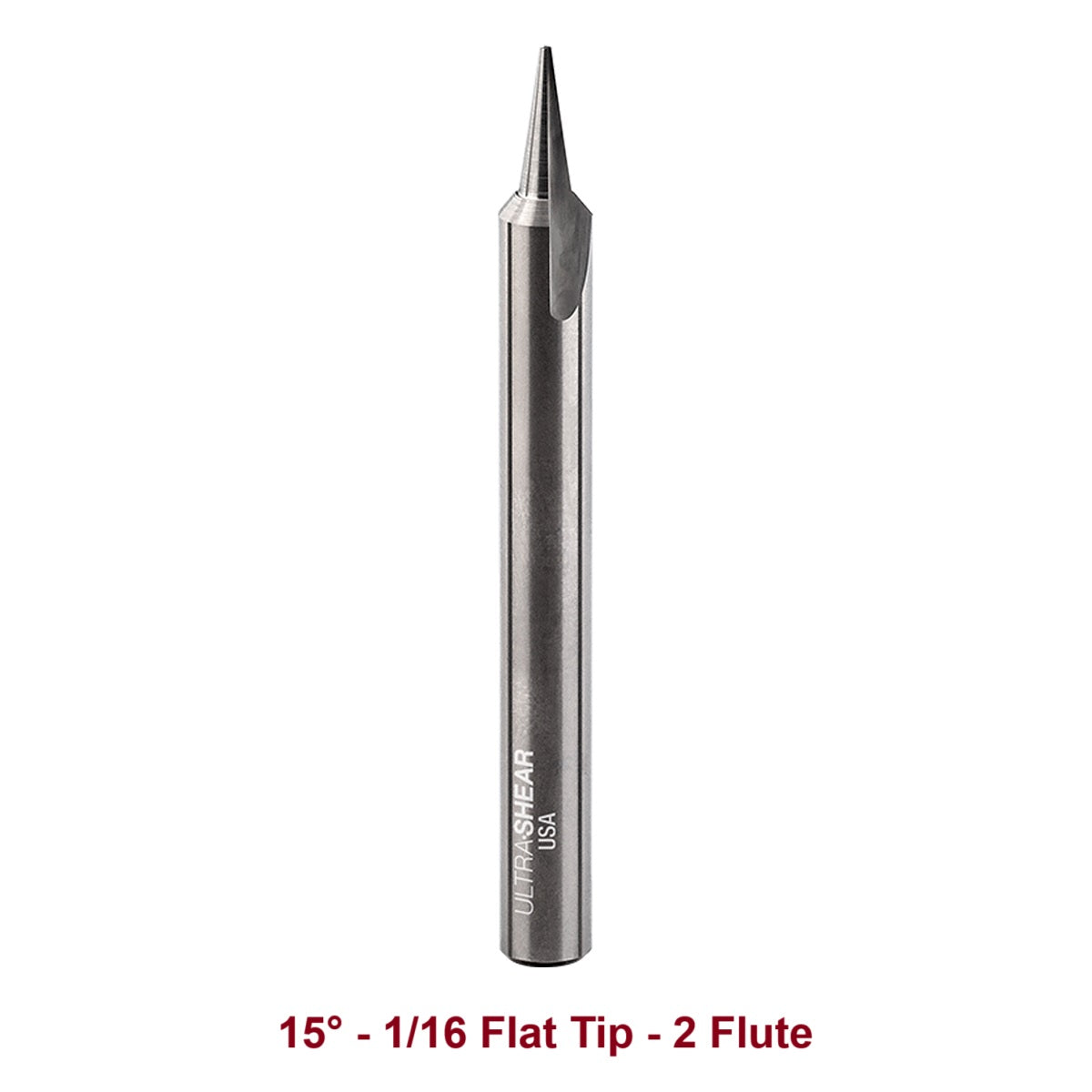 Ultra-Shear Engraving CNC Router Bits 1/4 SH | 15° Angle | 1/16 Flat Tip | 2 Flute | Solid Carbide - US21516EF
