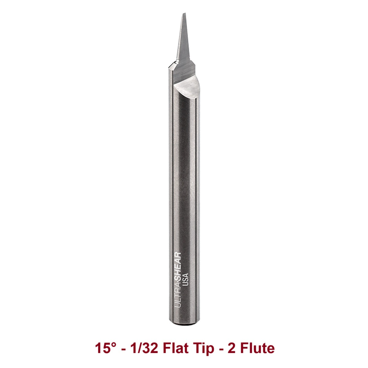 Ultra-Shear Engraving CNC Router Bits 1/4 SH | 15° Angle | 1/32 Flat Tip | Single Flute | Solid Carbide - US21532EF