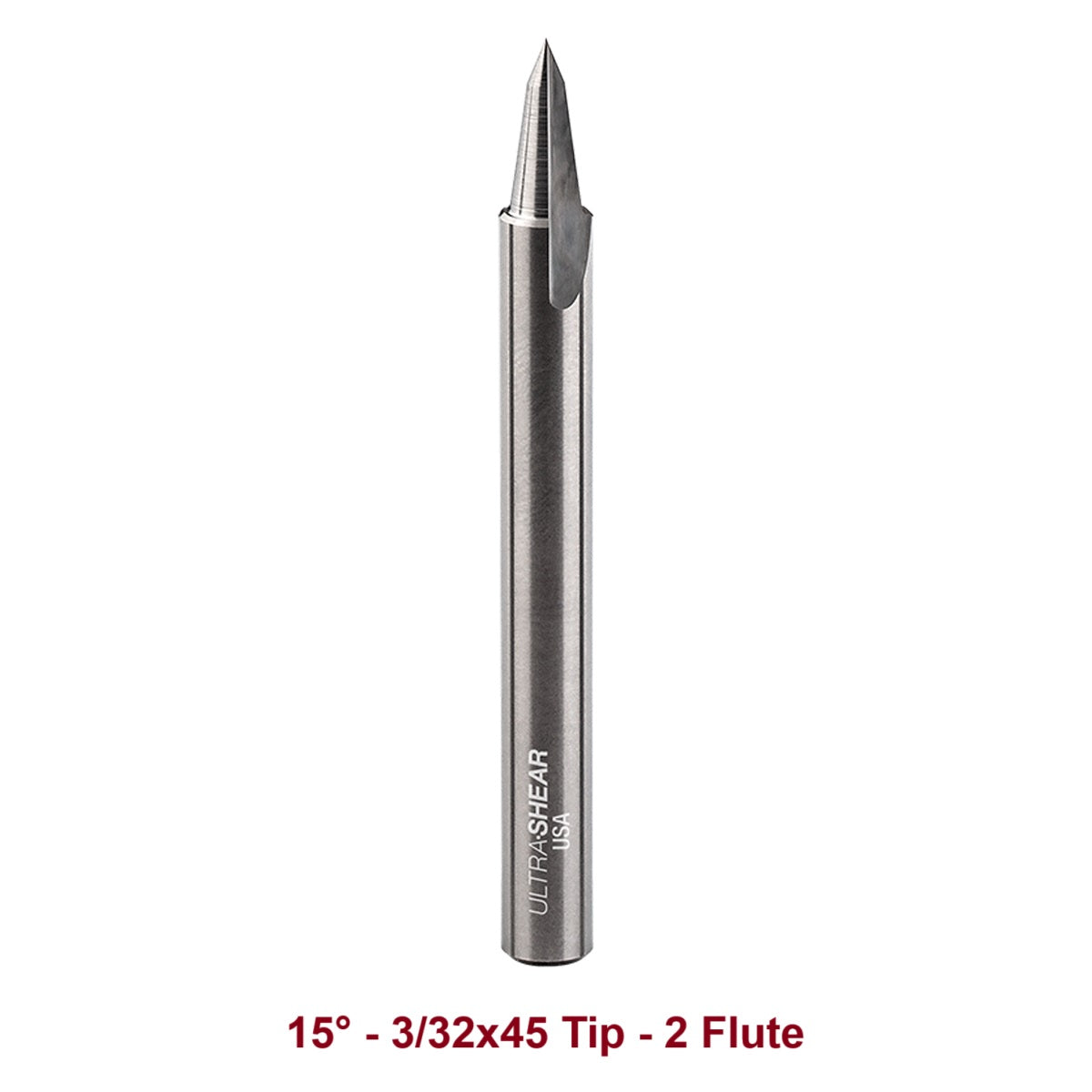 Ultra-Shear Engraving CNC Router Bits 1/4 SH | 15° Angle | 3/32x45 Tip | 2 Flute | Solid Carbide - US21545E