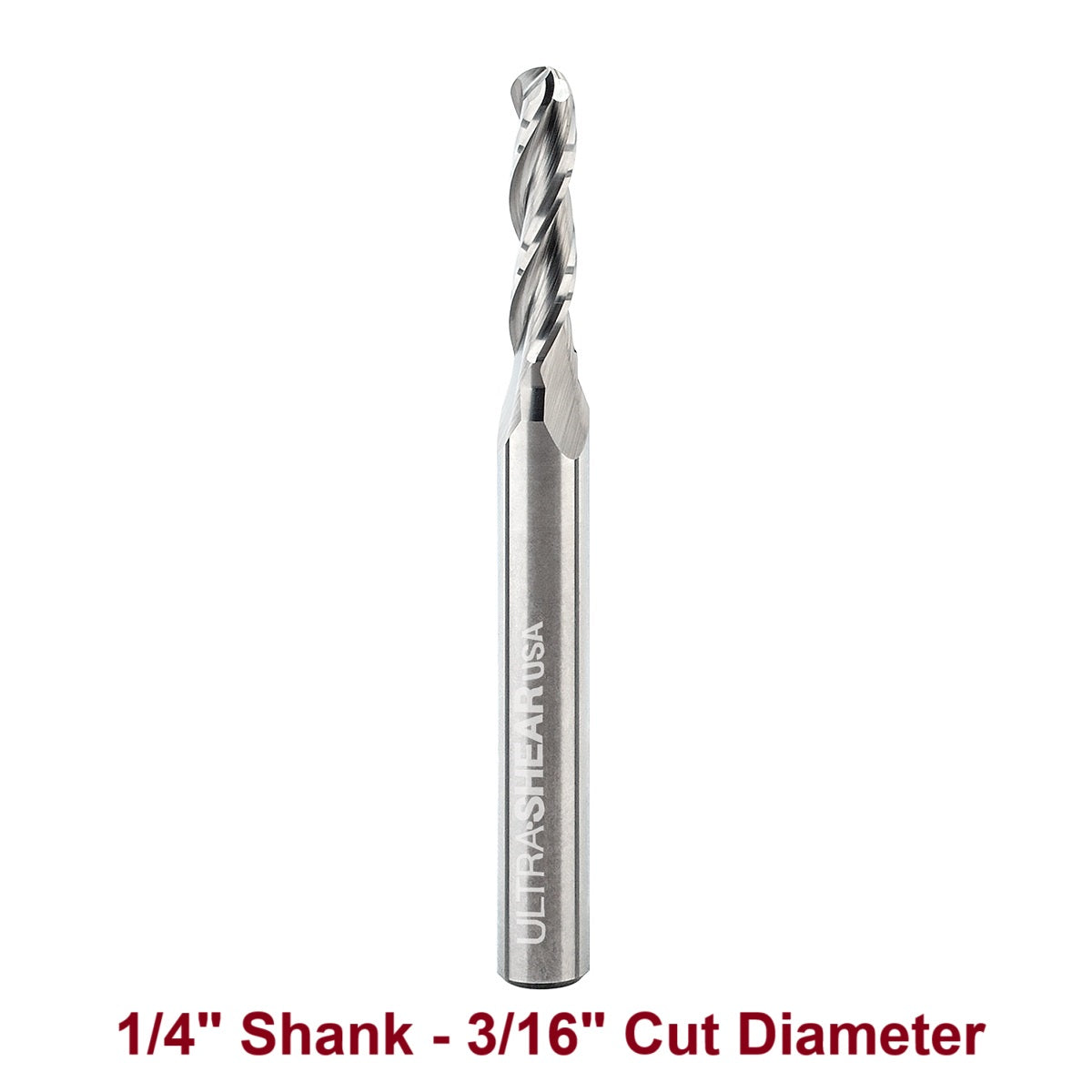 Ultra-Shear Ball Nose CNC Router Bits 1/4 SH | 3/16 CD | 1/2 CL | 3 FL, Spiral, Solid Carbide - US2188BNU