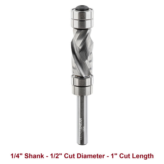 Ultra-Shear Flush Trim Router Bit 1/4 SH | 1/2 CD | 1 CL | Template Pattern | Top & Bottom Bearing | Compression | Carbide Head | USA Made - US225010PFC