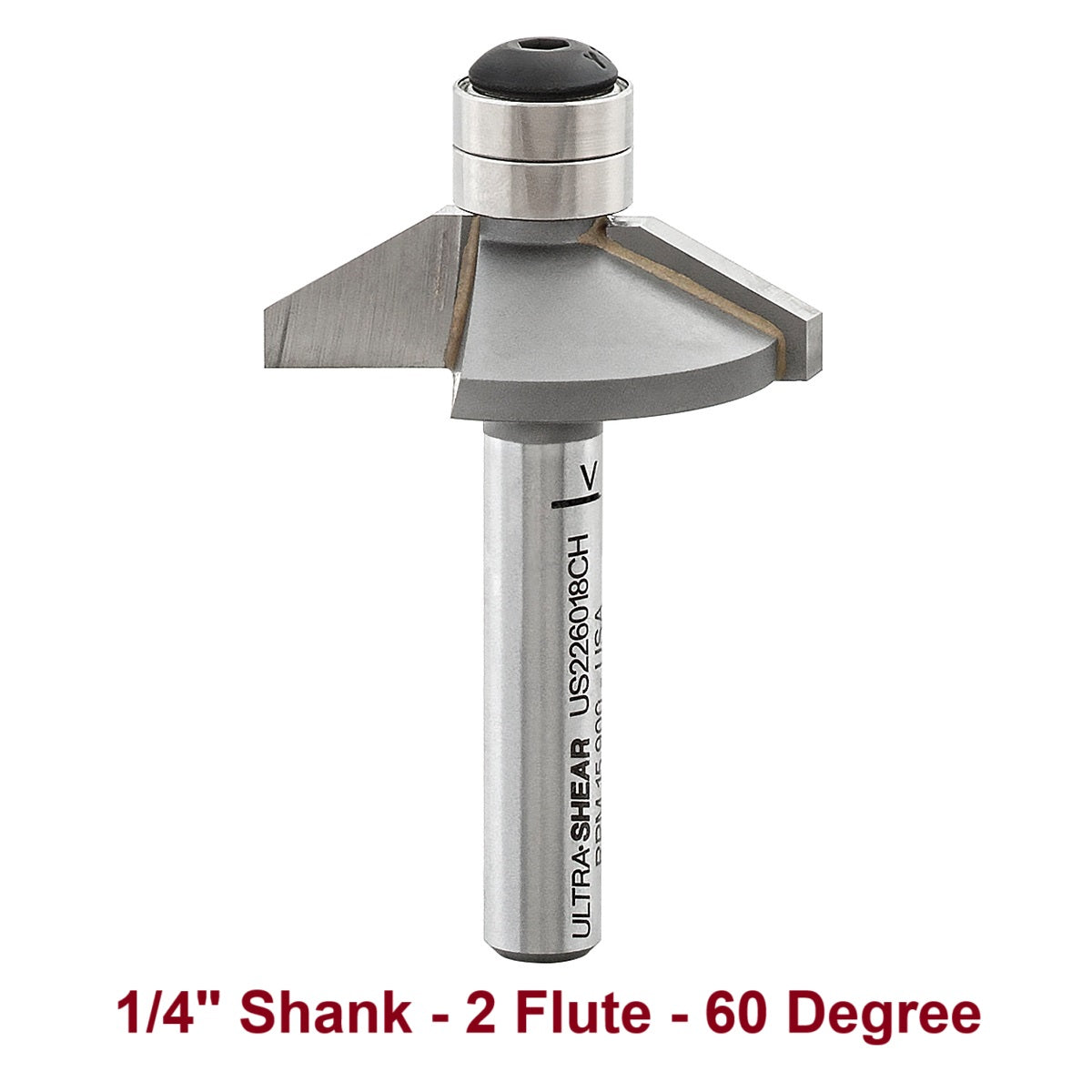 Ultra-Shear Chamfer Bits, Carbide Tipped, 1/4 SH | 60 Degree | 2 Flute | Double Bearing - US226018CH