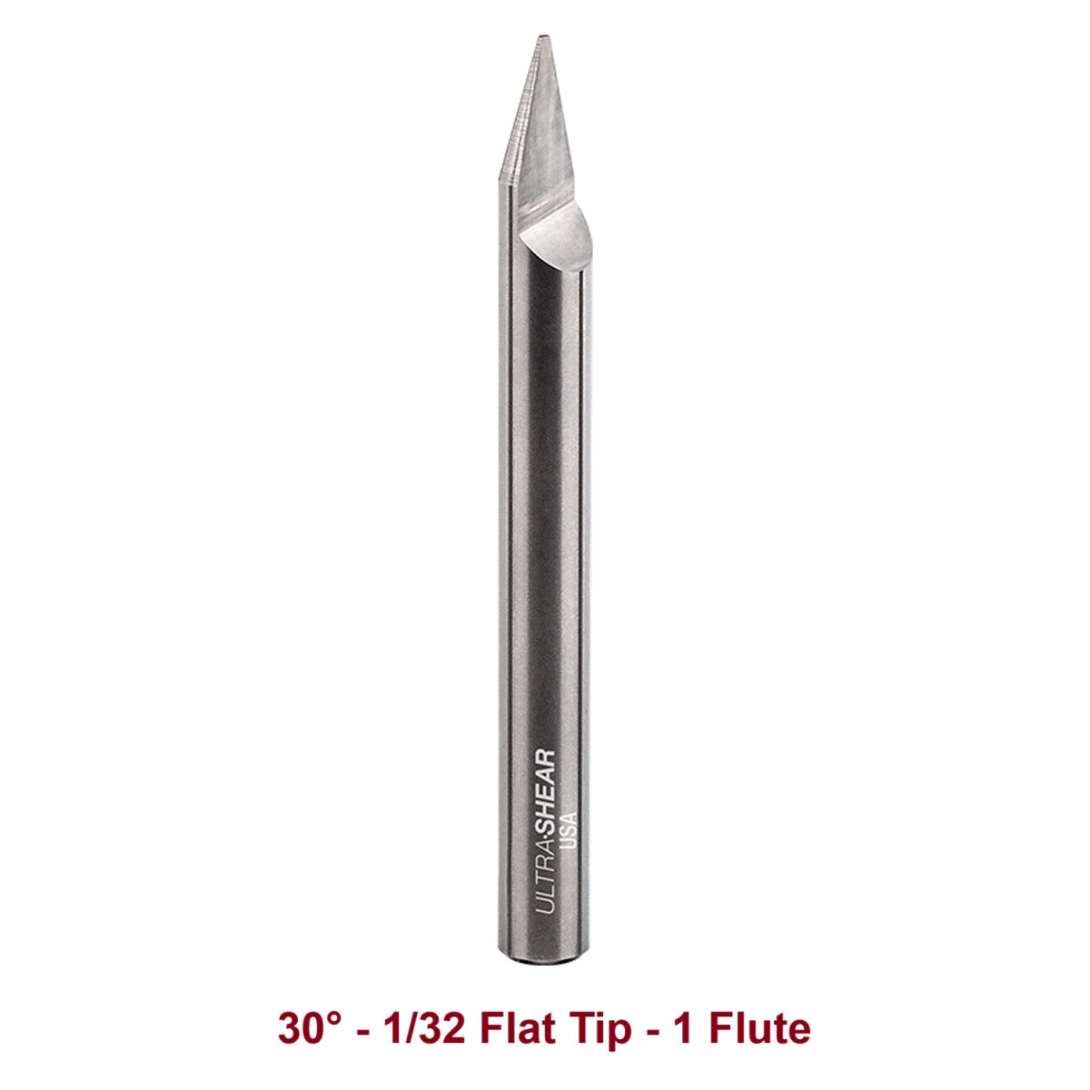 Ultra-Shear Engraving CNC Router Bits 1/4 SH | 30° Angle | 1/32 Flat Tip | Single Flute | Solid Carbide - US23032EF
