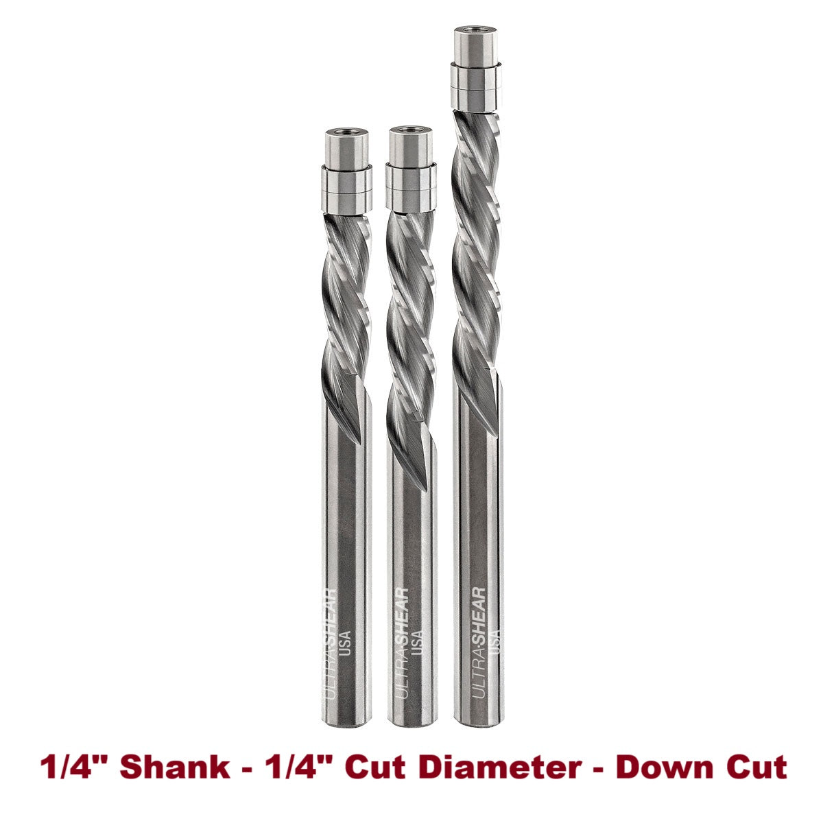 Ultra-Shear Flush Trim Router Bit Down Cut Set 1/4 SH | 1/4 CD | 3 Flute | Template Bearing | Solid Carbide | USA Made - US2314FD-3PC