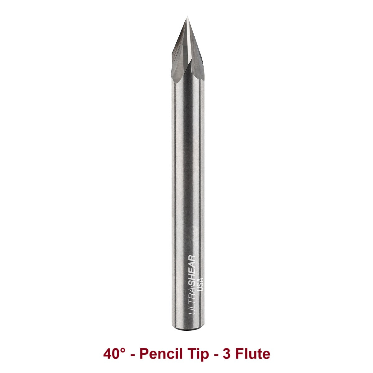 Ultra-Shear Engraving CNC Router Bits 1/4 SH | 40° Angle | Pencil Tip | 3 Flute | Solid Carbide - US2403FEP
