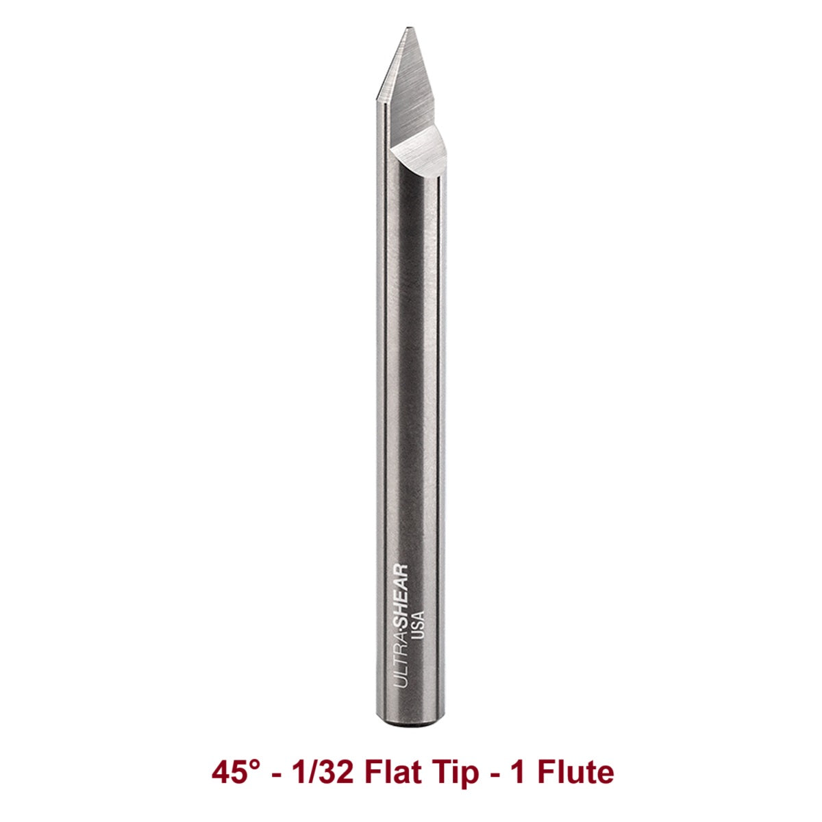 Ultra-Shear Engraving CNC Router Bits 1/4 SH | 45° Angle | 1/32 Flat Tip | Single Flute | Solid Carbide - US24532EP