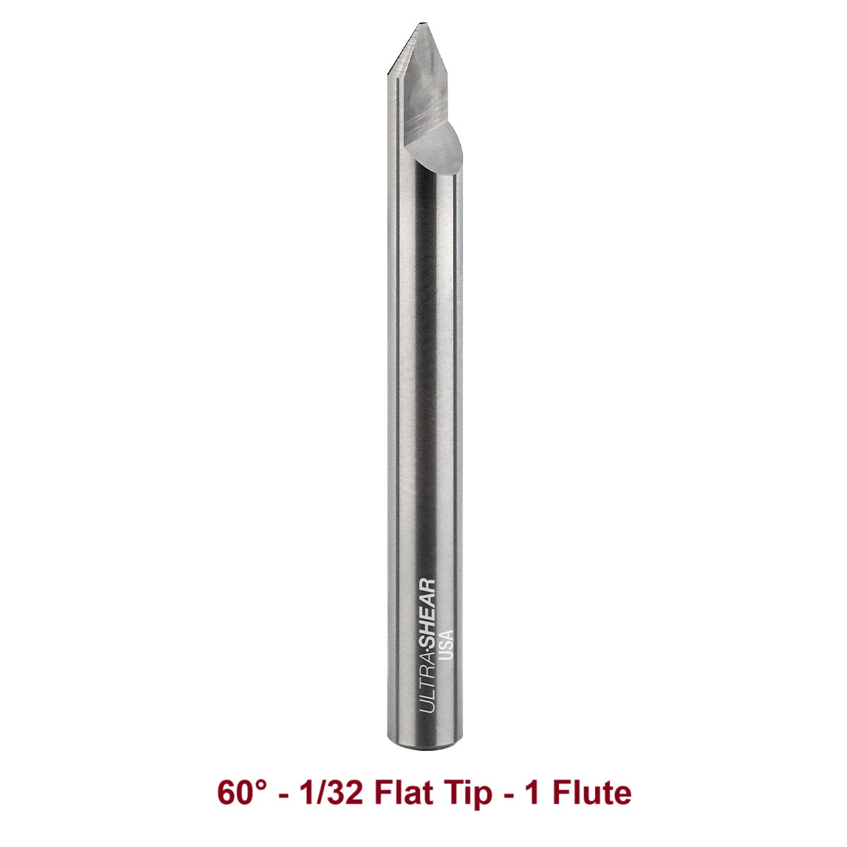 Ultra-Shear Engraving CNC Router Bits 1/4 SH | 60° Angle | 1/32 Flat Tip | Single Flute | Solid Carbide - US26032EF