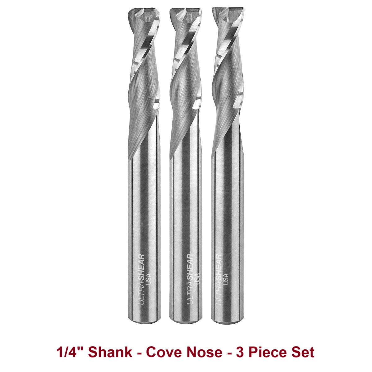 Ultra-Shear Cove Nose CNC Router Bit Set 1/4 SH | 2 Flute | Solid Carbide | Flat Bottom & Curved Edge - US2CNSET-3PC