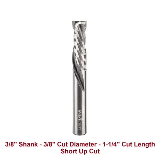 Ultra-Shear Compression CNC Router Bit 3/8 SH | 3/8 CD | 1-1/4 CL | 2 Flute | Short Up-Cut | Solid Carbide | USA Made - US3125C
