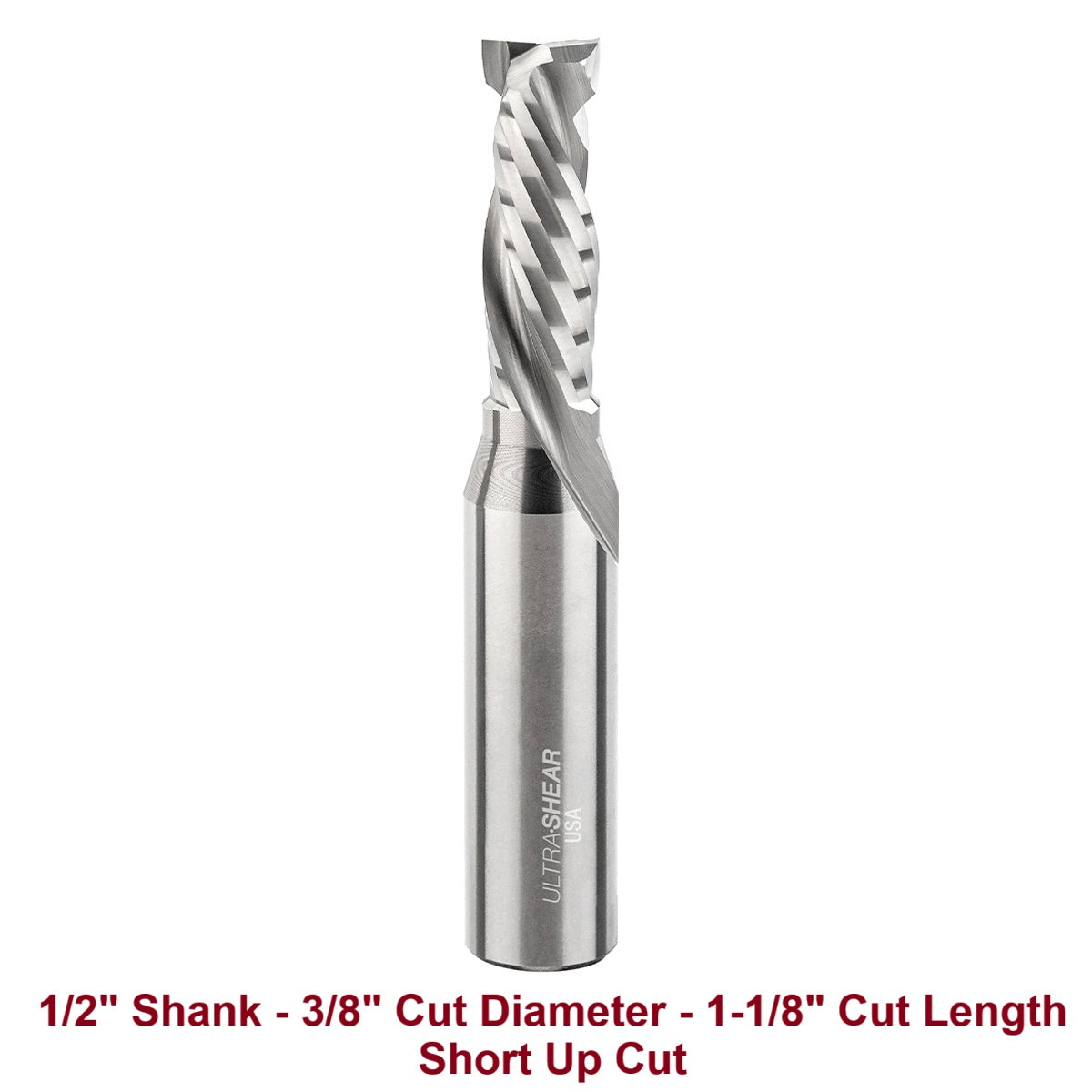 Ultra-Shear Compression CNC Router Bit 1/2 SH | 3/8 CD | 1-1/8 CL | 2 Flute | Short Up-Cut | Solid Carbide | USA Made - US4900C