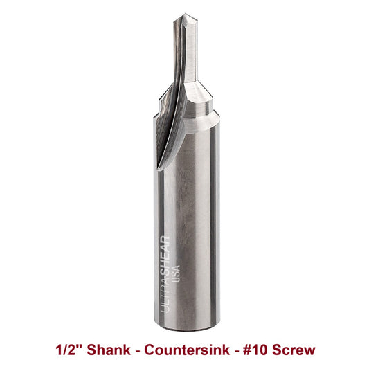 Ultra-Shear Countersink & Screw Slot Router Bit 1/2 SH | #10 Screw | 2 Flute | Solid Carbide | USA Made - US510CS
