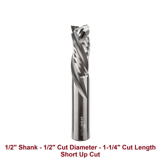 Ultra-Shear Compression CNC Router Bit 1/2 SH | 1/2 CD | 1-1/4 CL | 3 Flute | Short Up-Cut | Solid Carbide | USA Made - US5123CM