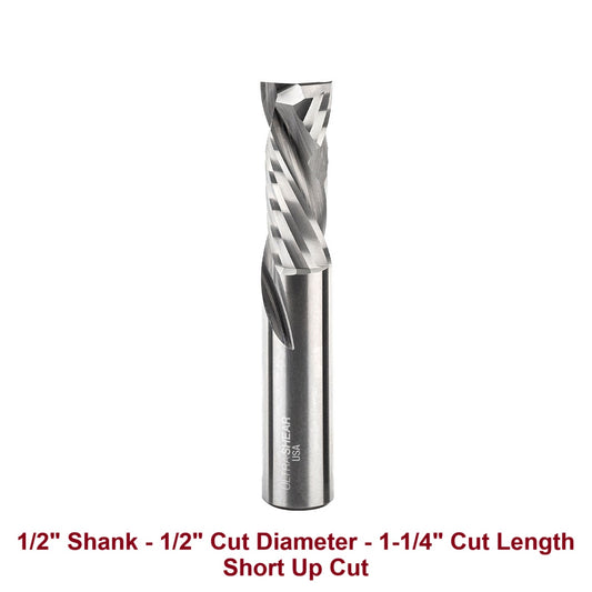 Ultra-Shear Compression CNC Router Bit 1/2 SH | 1/2 CD | 1-1/4 CL | 2 Flute | Short Up-Cut | Solid Carbide | USA Made - US5125C