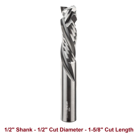 Ultra-Shear Compression CNC Router Bit 1/2 SH | 1/2 CD | 1-5/8 CL | 3 Flute | Solid Carbide | USA Made - US5163C