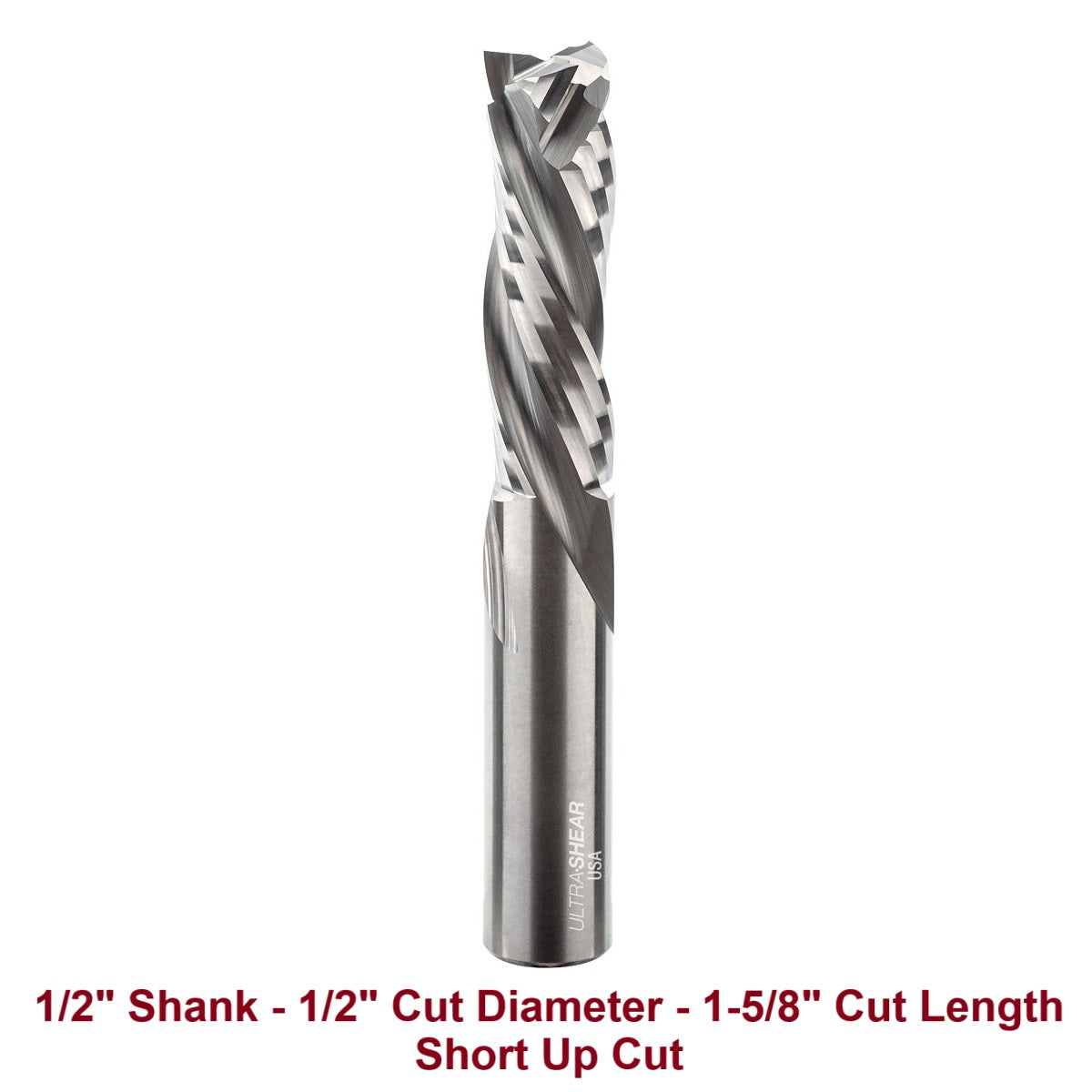 Ultra-Shear Compression CNC Router Bit 1/2 SH | 1/2 CD | 1-5/8 CL | 3 Flute | Short Up-Cut | Solid Carbide | USA Made - US5163CM