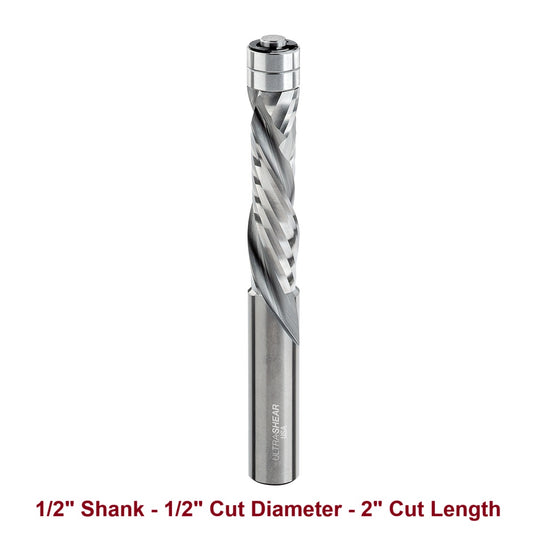 Ultra-Shear Flush Trim Router Bit 1/2 SH | 1/2 CD | 2 CL | 2+2 Flute | Template Pattern | Compression | Solid Carbide | USA Made - US5202FTC