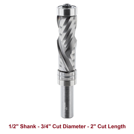 Ultra-Shear Flush Trim Router Bit 1/2 SH | 3/4 CD | 2 CL | Template Pattern | Top & Bottom Bearing | Compression | Carbide Head | USA Made - US527520PFC
