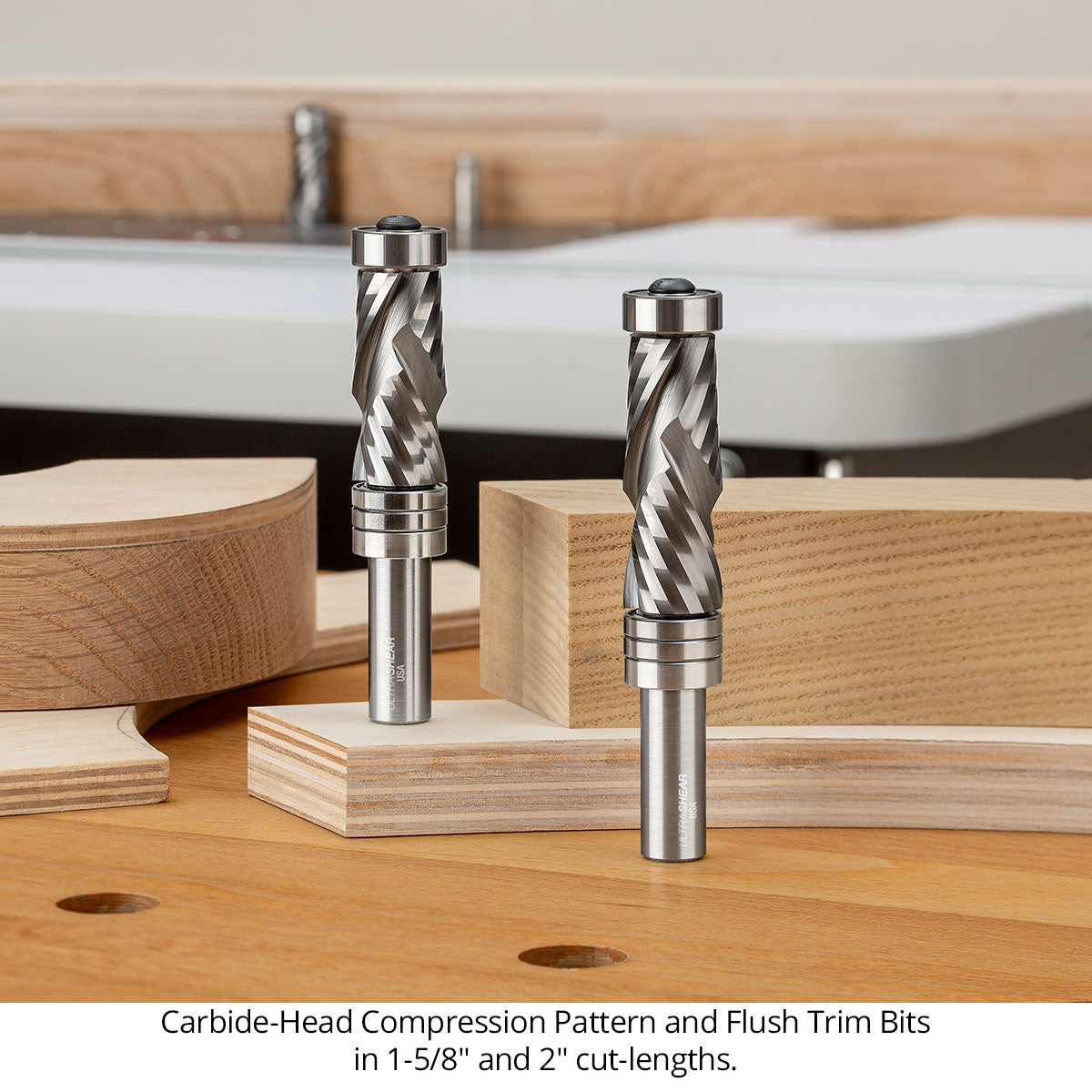 Ultra-Shear Flush Trim Router Bit 1/2 SH | 3/4 CD | 1-5/8 CL | Template Pattern | Top & Bottom Bearing | Compression | Carbide Head | USA Made - US527516PFC