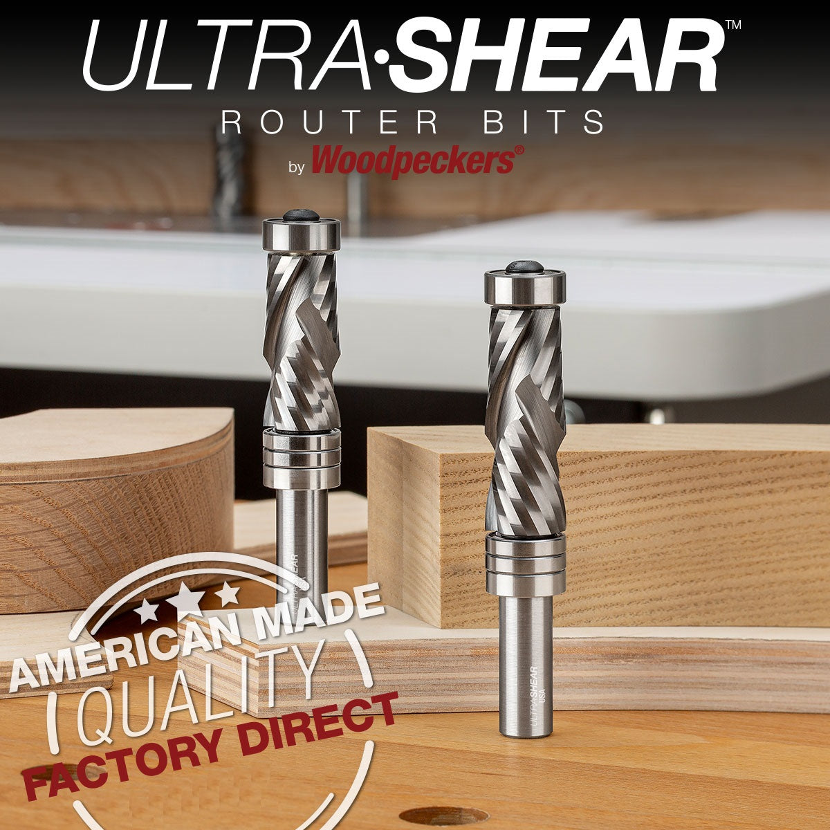 Ultra-Shear Flush Trim Router Bit 1/2 SH | 3/4 CD | 1-5/8 CL | Template Pattern | Top & Bottom Bearing | Compression | Carbide Head | USA Made - US527516PFC