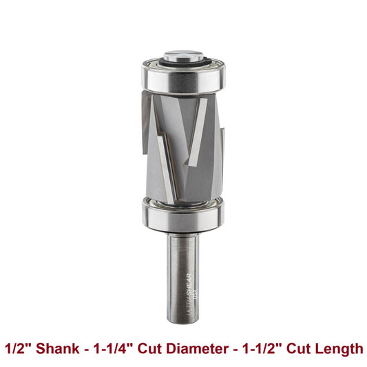 Ultra-Shear Jumbo Flush Trim Router Bit 1/2 SH | 1-1/4 CD | 1-1/2 CL | 3+3 Flute | Template Pattern | Compression | Carbide Tipped | USA Made - US531215C