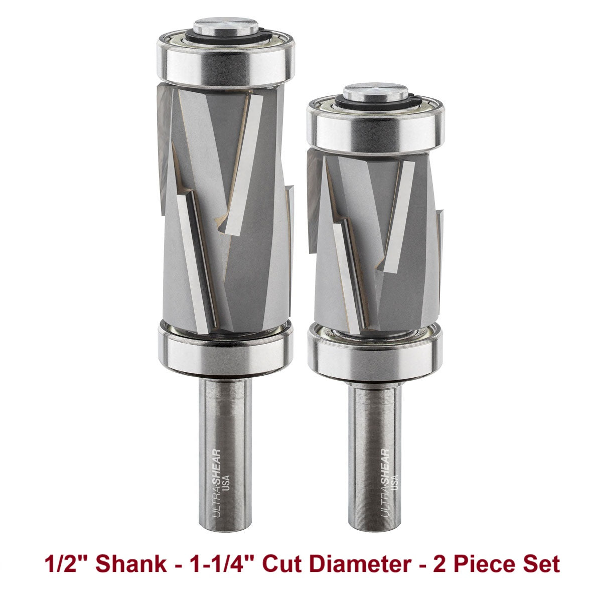 Ultra-Shear Jumbo Flush Trim Router Bit Set 1/2 SH | 1-1/4 CD | 3+3 Flute | Template Pattern | Compression | Carbide Tipped | USA Made - US5312C-2PC