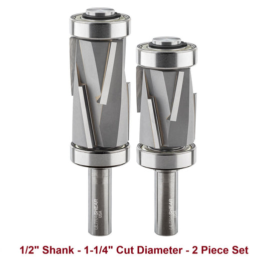Ultra-Shear Jumbo Flush Trim Router Bit Set 1/2 SH | 1-1/4 CD | 3+3 Flute | Template Pattern | Compression | Carbide Tipped | USA Made - US5312C-2PC