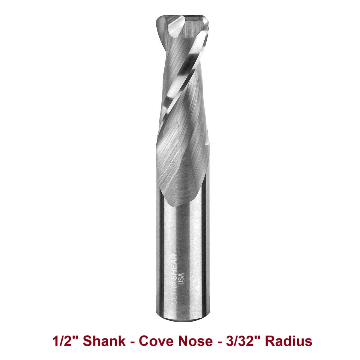 Ultra-Shear Cove Nose CNC Router Bits 1/2 SH | 3/32 Radius | 2 Flute | Solid Carbide | Flat Bottom & Curved Edge - US5332CN