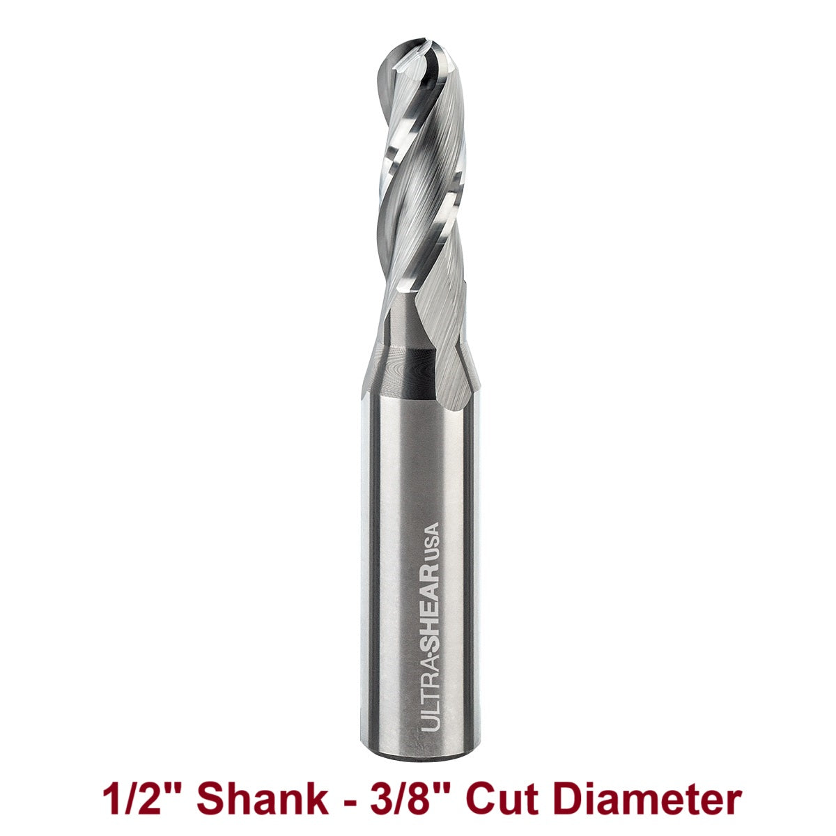 Ultra-Shear Ball Nose CNC Router Bits 1/2 SH | 3/8 CD | 1 CL | 3 FL, Spiral, Solid Carbide - US5375BNU