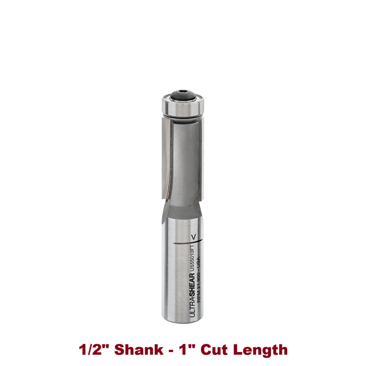 Ultra-Shear Flush Trim Router Bit 1/2 SH | 1/2 CD | 1 CL | 2 Flute | Template Bearing | Carbide Tipped | USA Made - US55010FT