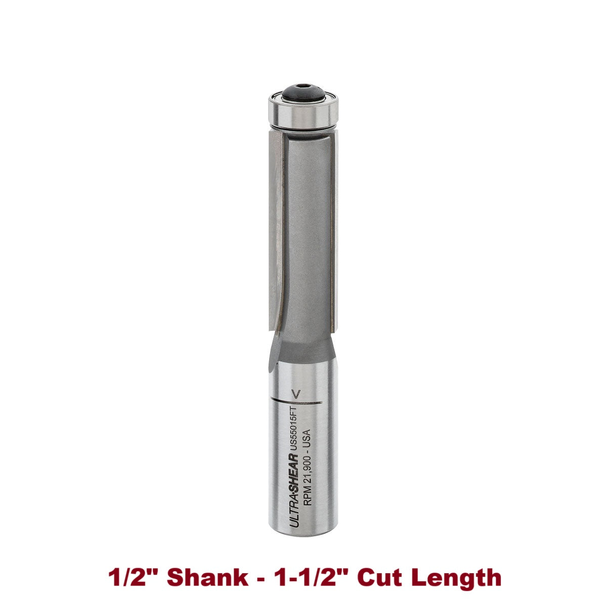 Ultra-Shear Flush Trim Router Bit 1/2 SH | 1/2 CD | 1-1/2 CL | 2 Flute | Template Bearing | Carbide Tipped | USA Made - US55015FT