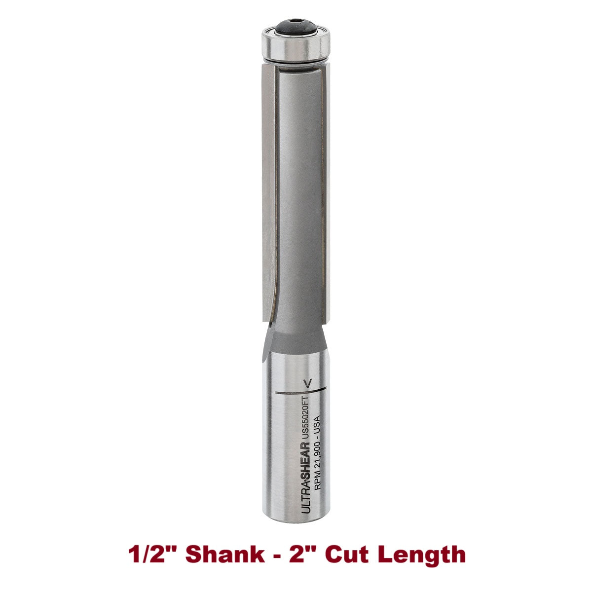 Ultra-Shear Flush Trim Router Bit 1/2 SH | 1/2 CD | 2 CL | 2 Flute | Template Bearing | Carbide Tipped | USA Made - US55020FT