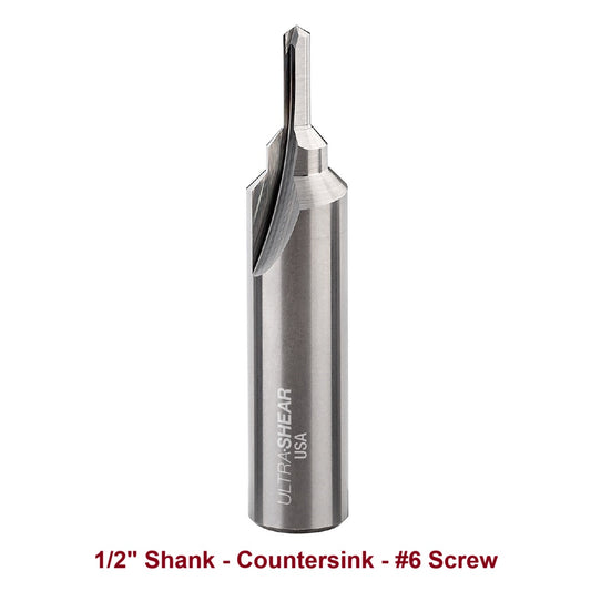 Ultra-Shear Countersink & Screw Slot Router Bit 1/2 SH | #6 Screw | 2 Flute | Solid Carbide | USA Made - US56CS