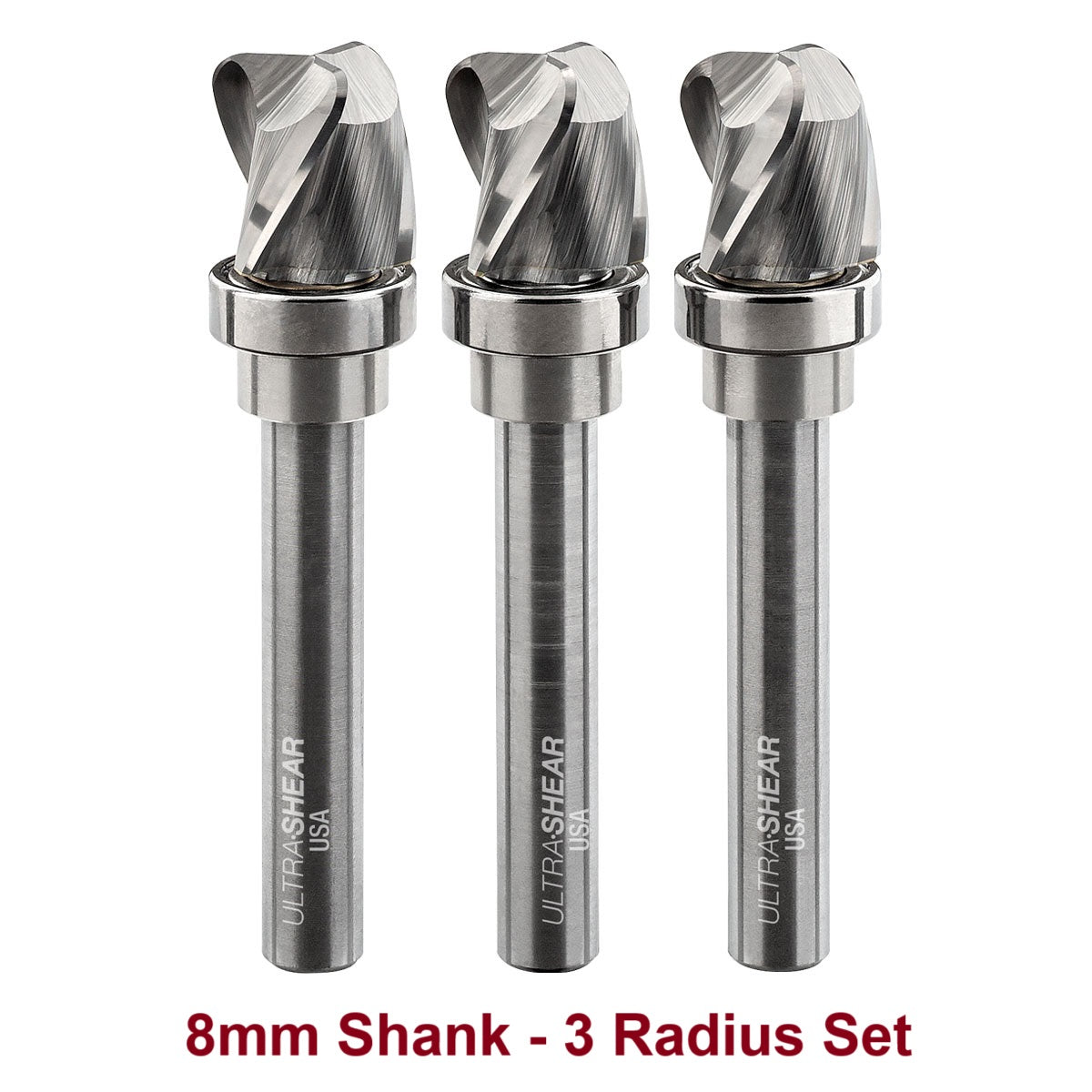 Ultra-Shear Bowl & Tray Router Bits, Deep Reach Set | 8mm SH | 16mm CD | 16mm CL | 3 FL | Carbide Head - US81616BD-3PC